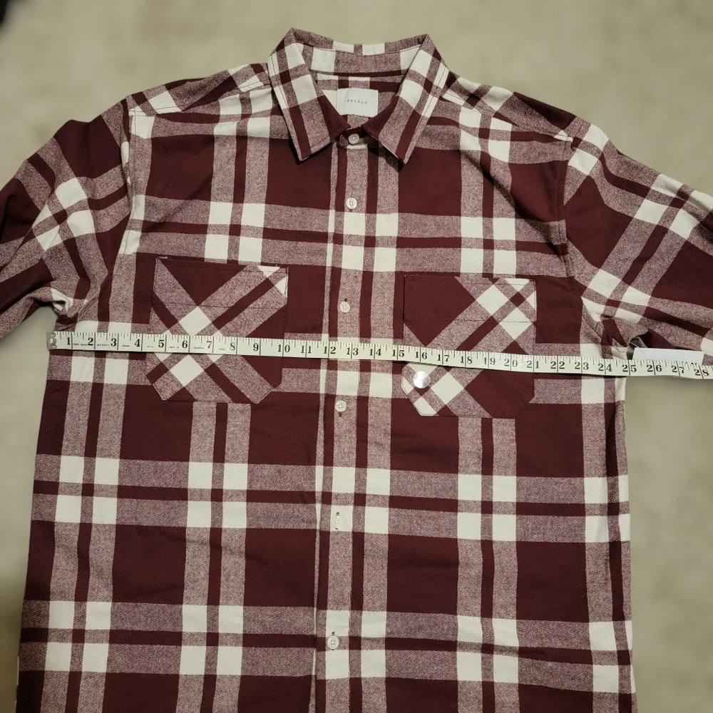 Pacsun Classic Long Sleeve Maroon & White Flannel Cotton Men's Shirt Size Large - Picture 7 of 10